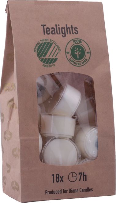 Hovedbilde Telys, 18pk, 7t, svanemerket, natur voks, hvit