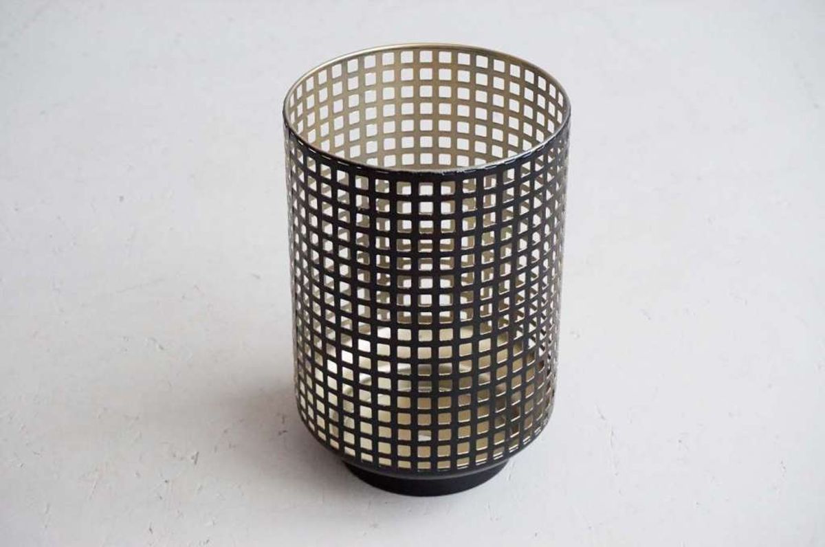 Lykt i metall, sort/gull, 23 cm