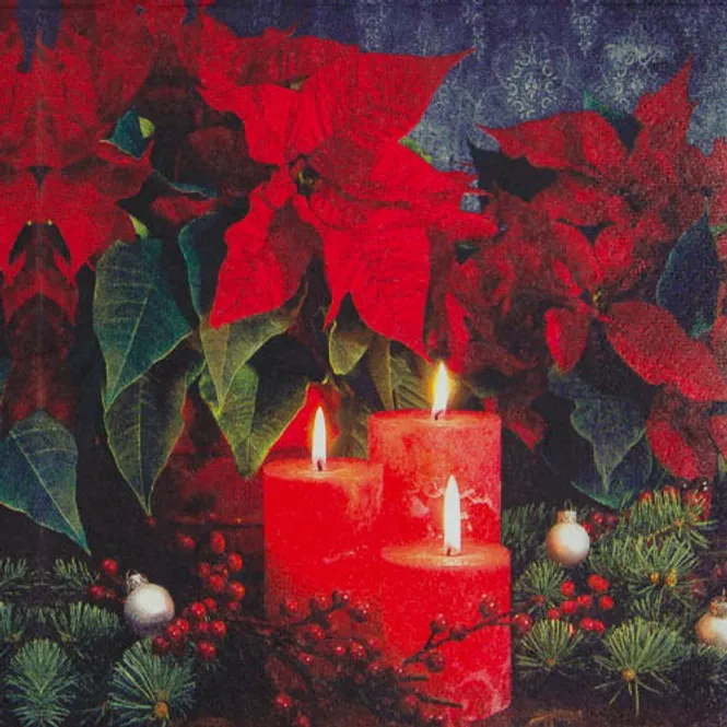Hovedbilde Servietter, Candlelight Poinsettia, vanlig