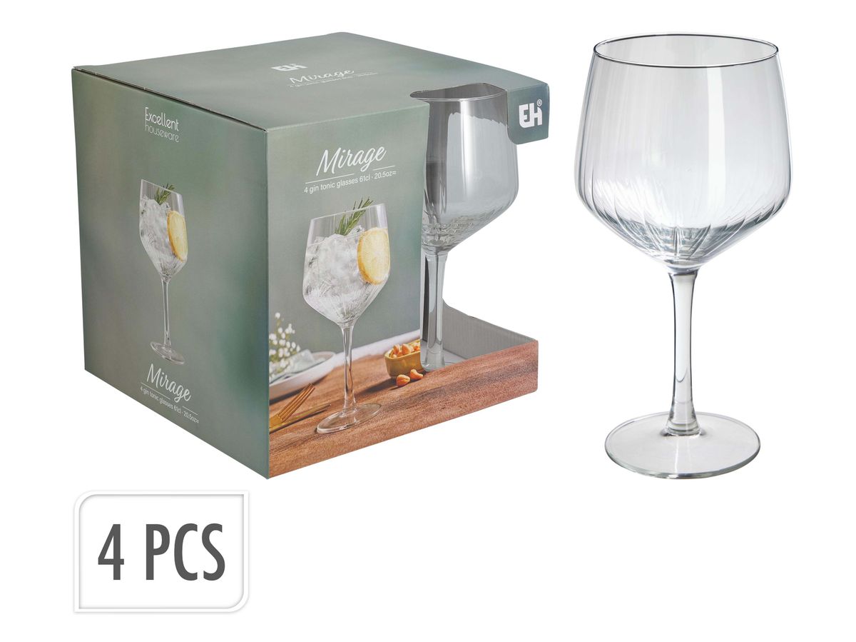 Gin & tonic-glass med riller, 4-pk  610ml